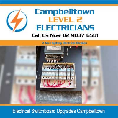 Open electrical switchboard upgrades showing circuit breakers, wiring and distribution board in Campbelltown